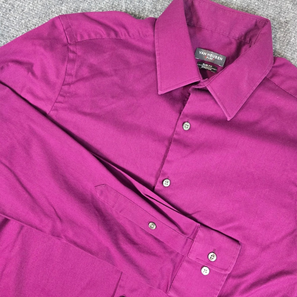 Van Heusen‎ Men's Purple Slim Fit Stretch Long Sleeve Dress Shirt Size 15 32 33